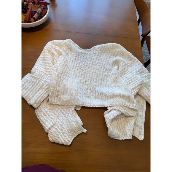 POL Cream Knit Cardigan Oversized Pockets Bohemian Cozy Pullover Sweater - Picture 7 of 7